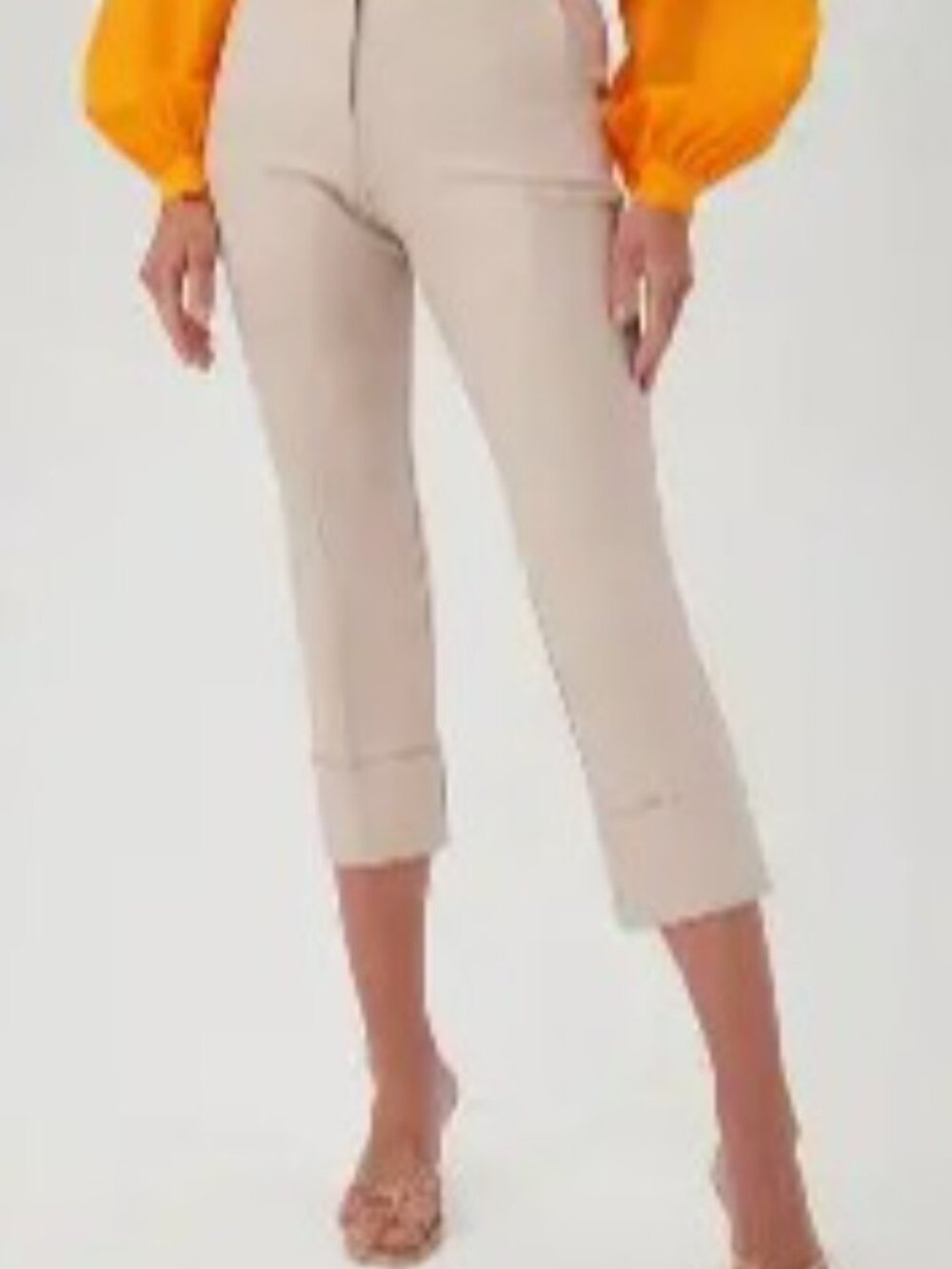 Trina Turk Banshee Cropped Cuff Hem Pants, NWT Size 8, Cream - Picture 2 of 6